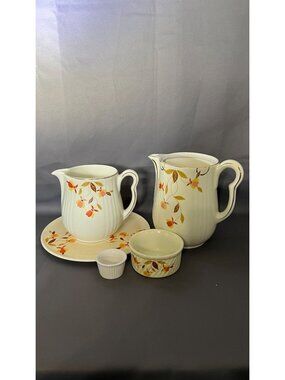 Vintage Hall Autumn Leaf Ceramic Dish Set Creamer & Bowl Set